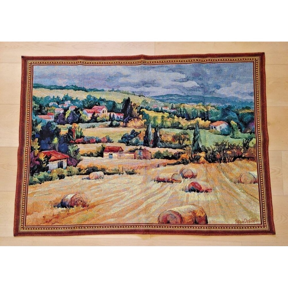 Riddle Home & Gift Wall Hanging Tapestry Rod Pocket 51x37 Hay Field Village Farm